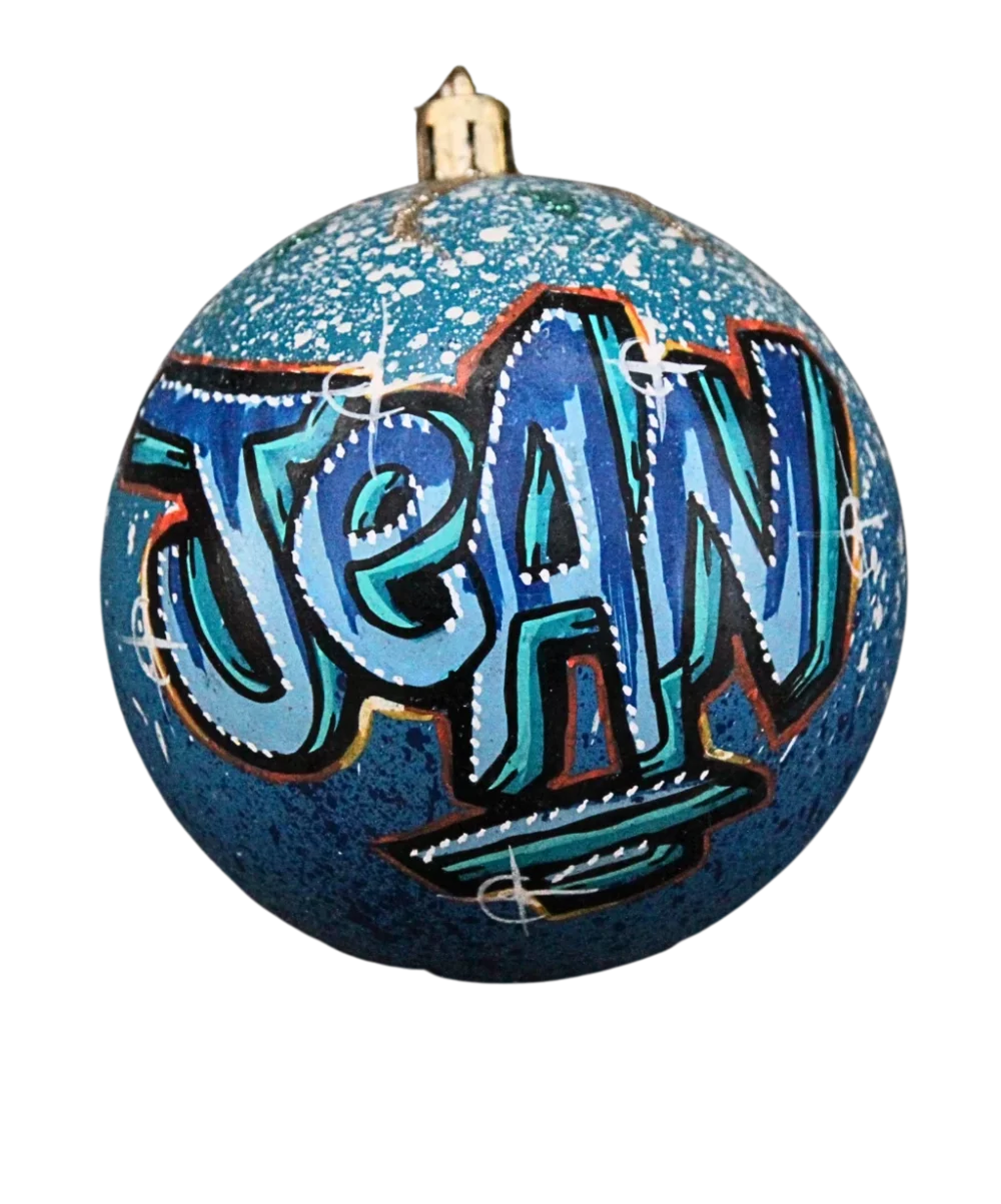 Regalartprod jean boule de Noël personnalisée prénom personnalisé fait main unique idée originale