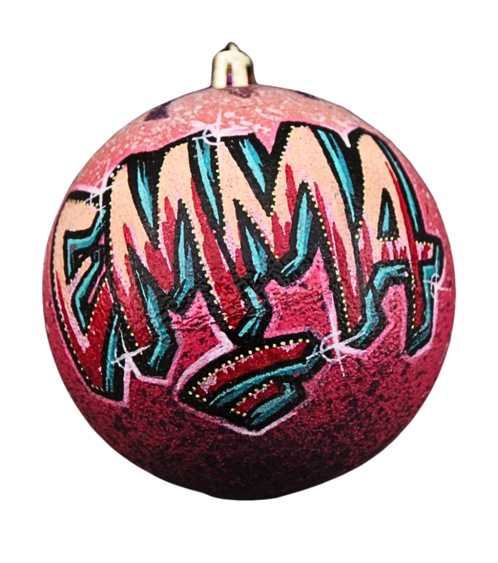 Emma prénom personnalisé graff regalartprod boule de Noël personnalisée fait main